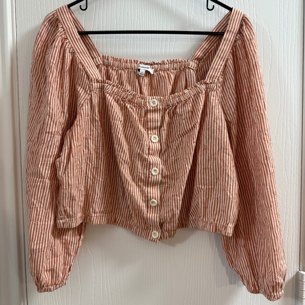 Madewell Rust Striped Off-Shoulder Top – Size L